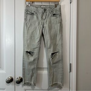 Free People Distressed Cropped Jeans in Light Sage